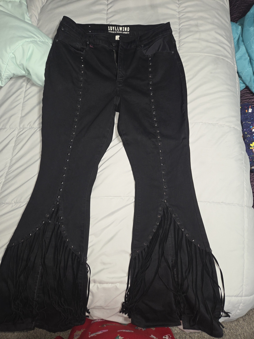 Idyllwind Black Fringe Bootcut Pants with Stud Trim